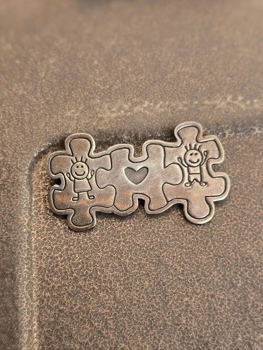 Vintage solid 925 sterling silver Autism awareness children heart puzzle pieces